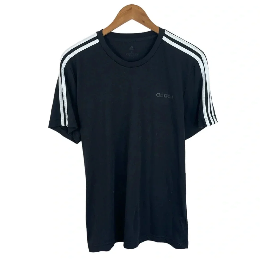 TS110 Mens Adidas Climalite Athletic 3 Stripe Brand Streetwear T Shirt L